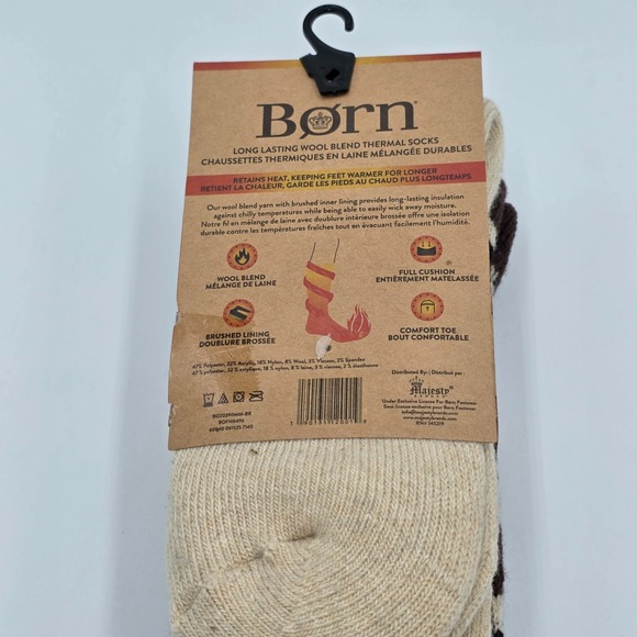 BORN Men Socks Long Lasting Durable WOOL Blend Thermal Full Cushion - Brown - Picture 4 of 4